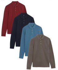 M&S POLO SHIRT MENS  Long sleeve Pure Cotton Button Polo Top Work S-4XL 