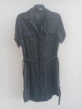Women's Size 14 Linen Blend Dress Next Black Button Up Short Sleeve