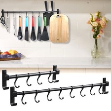 Wall Mounted Kitchen Utensils Pan Pot Hanging Rail Rack 4/6/8 Hooks Hanger