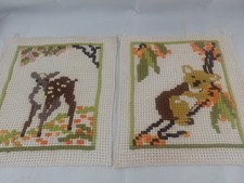 Vintage Bambi & Koala Bear Hand  Embroidered  Cross Stitched Picture Panels