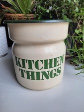 Vintage Green Cream Enamel KITCHEN THINGS Utensil Metal Utensil Pot Poland H MCM