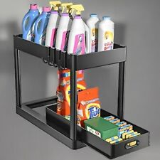 Under Sink Organiser 2 Tier Sliding Rack Cabinet Basket Black Kitchen Drawers