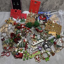 CHRISTMAS Costume Jewellery Job Lot Bundle Earrings Pin Badge Necklace Ring