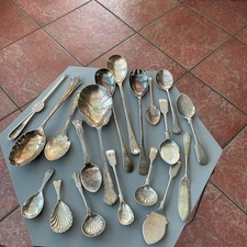 ANTIQUE JOB LOT SILVER PLATED CUTLERY ODDMENTS CADDY  JAM SPOON CRAB FORK c1910