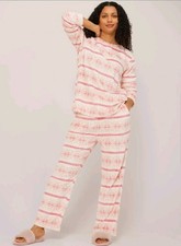 Cozee Home Printed Velvetsoft Fleece PJ Set, Cream/Pink, Size S