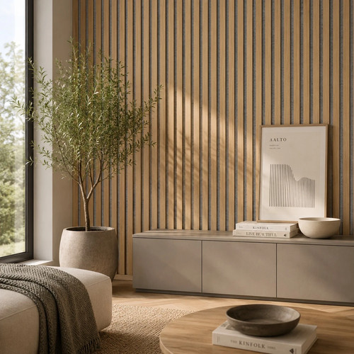 Oak slatted acoustic - oak, wall