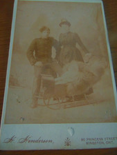 ANTIQUE VICTORIAN CABINET PHOTO-YOUNG MAN, LADY AND PRAM--CANADIAN-H HENDERSO