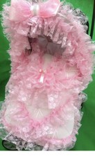 ROMANY PRAM PUSHCHAIR PINK FRILLY COSYTOES FOOTMUFF + HOOD TRIM PERSONALISATION