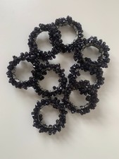 8 Glass Beaded Black Wired Spray Cluster Napkin Rings Table Decor