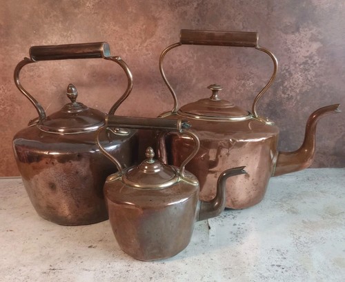 Antique copper kettles - antique, lot