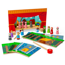 Bigjigs Toys Wooden Magnetic Theatre, Includes Figures & Scenery for 3 Plays