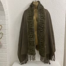 Ladies Scarf Shawl Wrap Brown RONG JIA 100% Cashmere Mongolian Lamb Trim Luxury