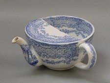 Antique Invalid Feeder Cup Blue Transfer Flowers Scroll