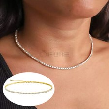 Diamante Tennis Choker Chain Necklace Gift Gold Plated Sterling Silver Jewellery