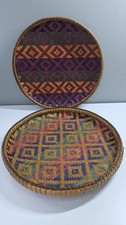 African Kenyan Woven Table Basket wall decor Rattan Boho Pair 