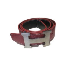 Hermes Red Strap Silver Buckle Belt