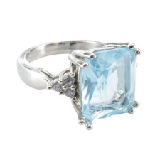 Aquamarine Gemstone Ring with Cubic Zirconia In Sterling Silver 925 Size N