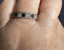 Art Deco Silver Mark Sterling Silver Sapphire & Paste Ring -UK Size P