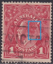 AUST KGV 1d RED SWk. FLAW - 'WHITE MARKS  BACK OF KING'S HEAD'. USED. (L616)