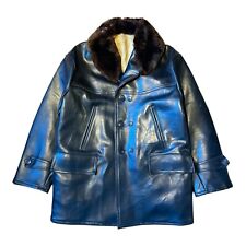 1950s Black Leather Coat Barnstormer Vinyl PVC Fur Collar Workwear Men’s Small