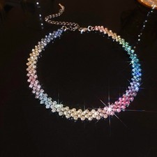 Choker Necklace Crystal 3 Row Rhinestone Gradient Diamante Shine Sparkly Gift
