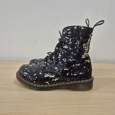 Dr Martens 1460 Pascal Reversible Sequin Black Silver Disco Party Boots Uk 5