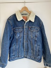 Levi's Denim Sherpa Fleece Lined Jacket Mens Button Collar Blue Size Large