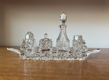 Art Deco Cut Glass Cruet Set Condiments Vintage Mid Century