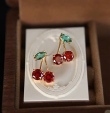 Women's Cute Cherry Stud ZARA STYLE Vintage red bohemian Earrings Gold Korean