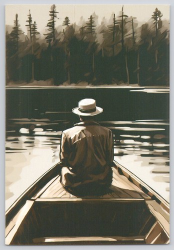 Art postcard man boat - postcard, in