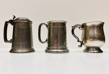3 Vintage Pewter Tankards Beer