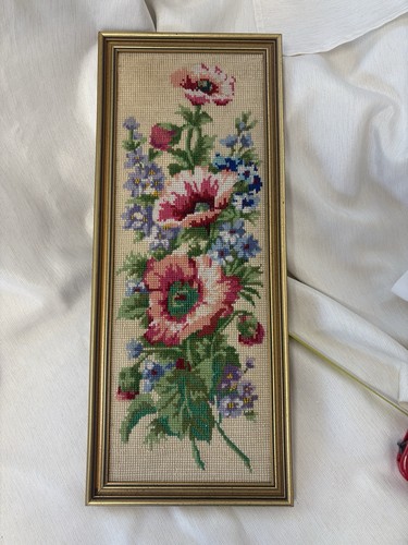 Completed framed floral cross - framed,