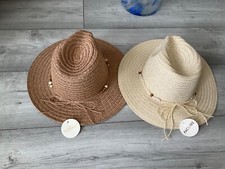 PRIMARK STRAW HAT WITH BEADED TIES..BRAND NEW..ADJUSTABLE AND PACKABLE..BN