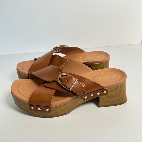 Clarks ladies tan - leather, clog