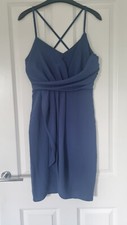 ZARA DENIM BLUE CREPE CROSS BACK STRAPPY DRAPE BUST TULIP WRAP SKIRT PARTY DRESS