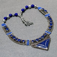 Lapis Lazuli Gemstone Bohemian Ethnic Tribal Jewelry Nepali Necklace 18" SR 6987