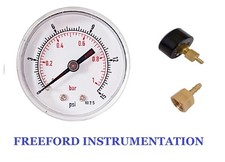 Pressure Gauge 50mm 0/1 Bar 0/15 PSI 1/8 BSPT Back & Hose Connector to 6mm Tube