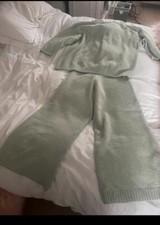 Zara Knit Mint Coord Lounge wear Set 2 Piece Jumper S Trouser m Cullotte