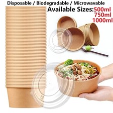 D MART Kraft Bowls Disposable Round Bowls Kraft Salad Bowls & Lids Deli Hot Food