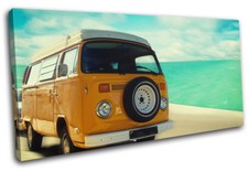 Camper Van Seaside  Transportation SINGLE CANVAS WALL ART Picture Print
