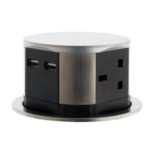 Inset Desktop Socket With USB Hidden Kitchen Office 13A Chrome Effect Plastic