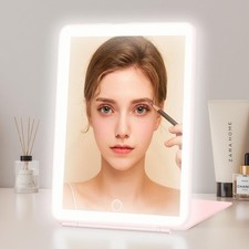 LED Folding Travel Makeup Mirror with 3 Color Lighting(1X), Rechargeable
