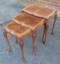 Art Deco nesting tables burr walnut Queen Anne revival antique coffee side lamp