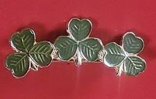 Vintage Lucky 3 Shamrock Enamel Bar Brooch Luck of The Irish Ireland 1950s 