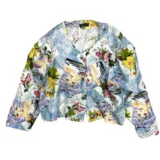 SARAH SANTOS Jacket 100% Linen Size XXL 2XL UK 24  Colorful Floral Vintage Y2K