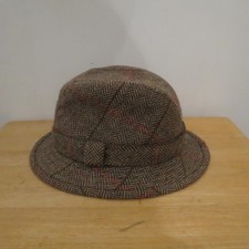 Olney Headwear Tweed Trilby Hat Wool Size 57/7 Made In England Brown Herringbone