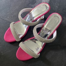 Fuschia Pink Cerise Diamanté Strappy Backless Sandals sparkle summer holidays 