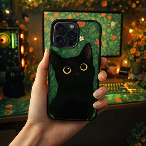 Black cat floral - case, for