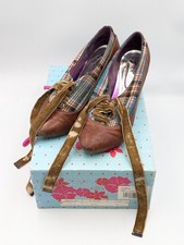 Poetic License Tartan Brown Ribbon Tie Heel UK Size 5 Shoes - 3600/3