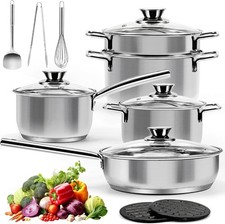 NEW UNBRANDED 14-Piece Induction Compatible Stainless Steel Pan Set -Z03